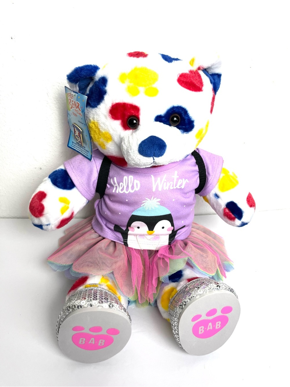 Build A Bear New Celebration Backpack Tutu Hello Winter Top Silver Sequins Shoes